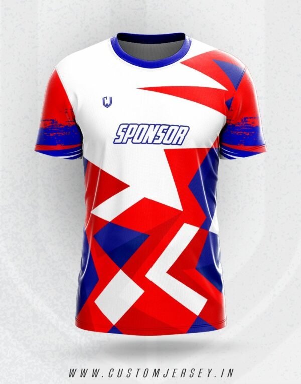 Red Blue Texture On White Base Jersey R-12