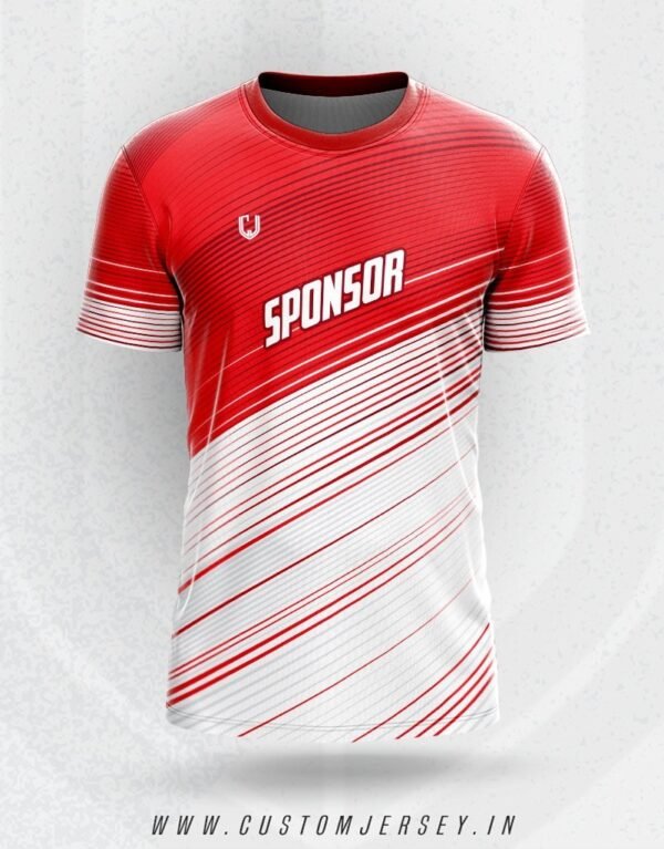 Red Lines On White Base Jersey R-23